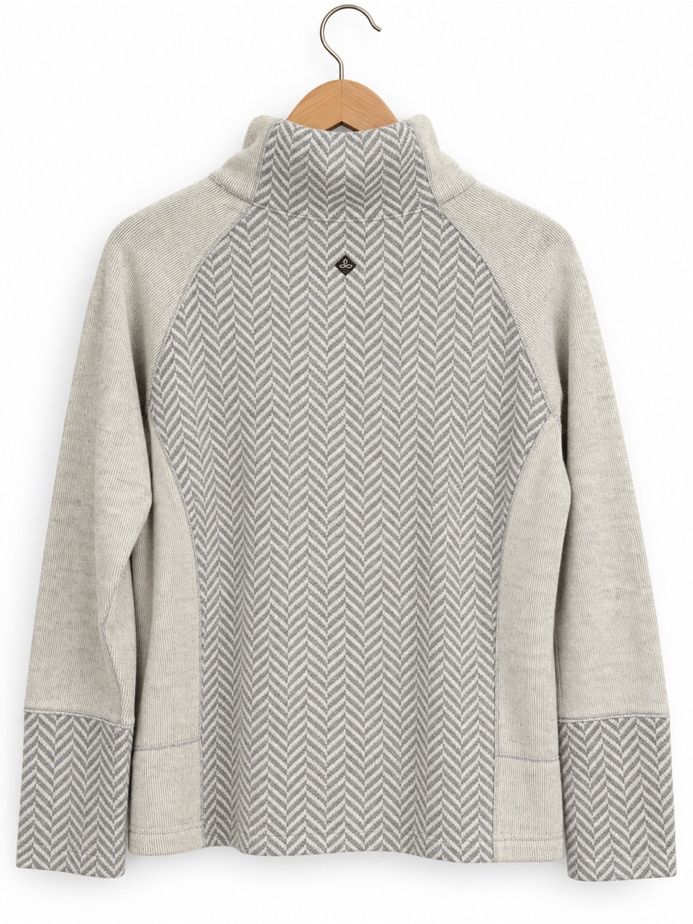 prAna Lucia Herringbone Funnel Neck Sweater Gray Wool Blend Small - Picture 2 of 6